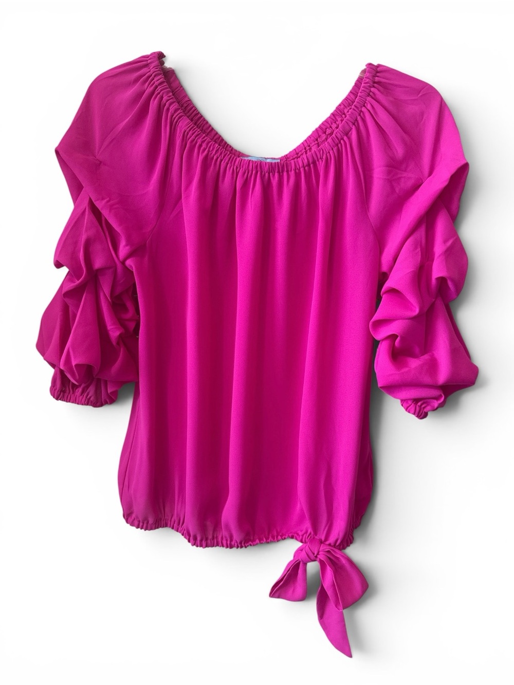 CeCe Fuchsia Puff-Sleeve Blouse - Elegant Off-Shoulder 3/4 Sleeve Sz M NWT